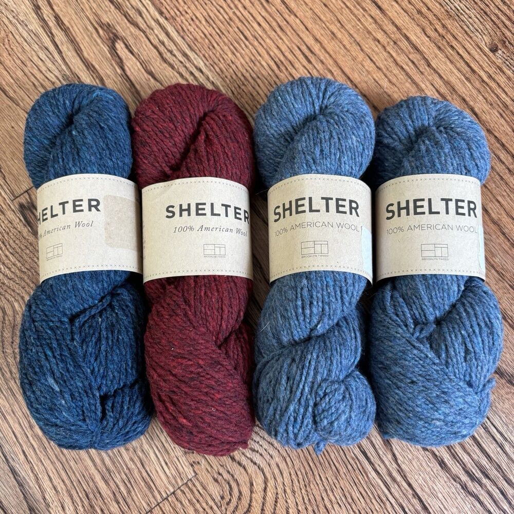 Brooklyn Tweed Shelter Yarn Lot of 4 Blue Red Flannel Worsted Weight Wool NWT